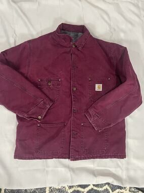 Vintage Carhartt USA Burgundy Blanket Lined Chore Coat Work Jacket Mens